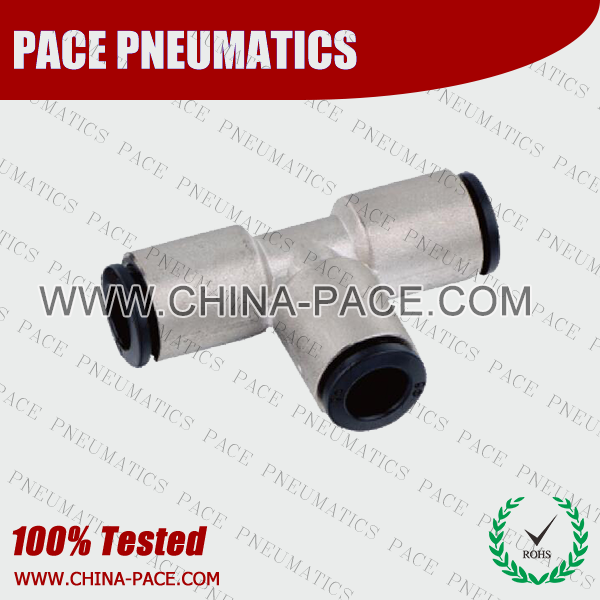 Union Tee Brass Body Push In Fittings With Plastic Sleeve, Nickel Plated Brass Push in Fittings